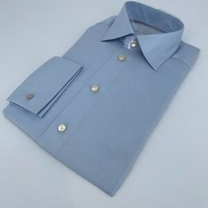 Eton Dress Shirt Mens M 15 1/2 - 39 Contemporary Fit Blue Solid Formal Button Up